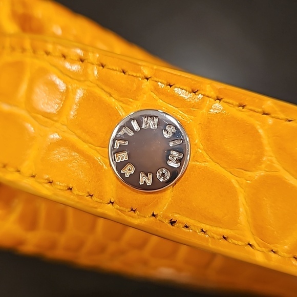 💕SIMON MILLER💕 Puffin Shoulder Bag ~ Croc-Embossed Leather Sunset Orange NWOT - Picture 14 of 15